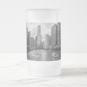 Chicago River Trump Tower Grayscale Frosted Mok