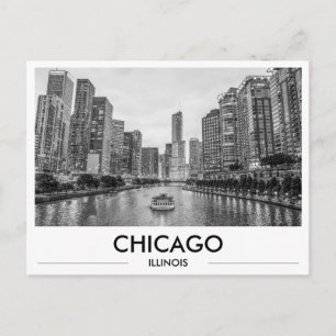 Chicago Riverwalk Zwart-Wit Downtown Skyline Briefkaart