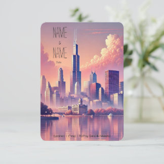 Chicago Silhouet Antwoordkaart RSVP Kaartje