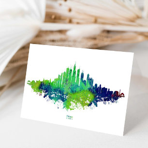 Chicago Silhouet Aquarel Blauw & Limoen Kunst Pren Bedankkaart