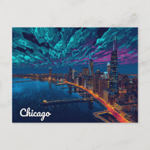 Chicago Silhouet bij Schemering Briefkaart