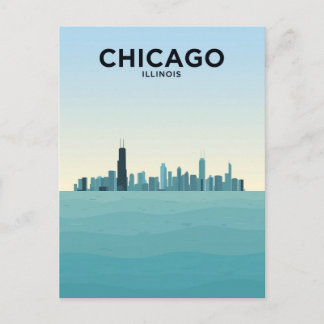 Chicago Silhouet boven Lake Michigan Briefkaart