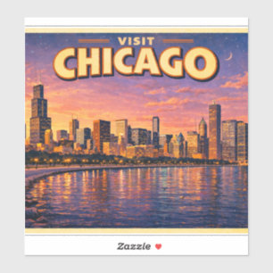 Chicago silhouet en Lake Michigan 's avonds Sticker