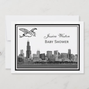 Chicago Silhouet Geëtst Gelijst #2H Baby Shower Oo Kaart