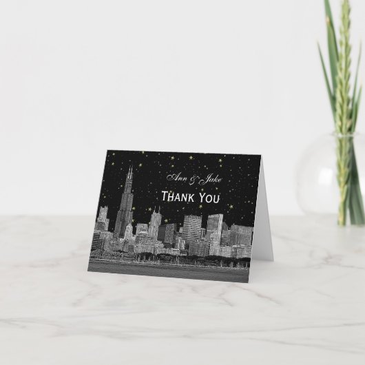 Chicago Silhouet Gestempelde Sterren DIY Achtergro Bedankkaart (Voorkant)