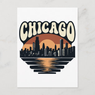 Chicago Silhouet Lake Michigan Vintage Willis Towe Briefkaart