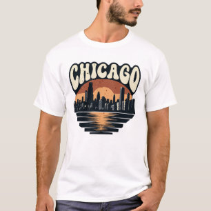 Chicago Silhouet Retro Zonsondergang: Vintage Will T-shirt