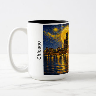 Chicago Silhouet Sterrennacht Tweekleurige Koffiemok