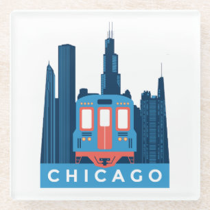 Chicago Silhouet Vintage Reis Glazen Onderzetter