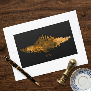Chicago Silhouet Waterverf Oranje Stadsgezicht Kun Rechthoekige Sticker
