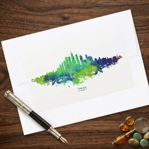 Chicago Silhouette Aquarel Blauw & Limoen Kunst Pr Rechthoekige Sticker