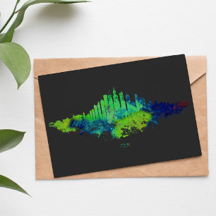 Chicago Silhouette Aquarel Blauwe & Limoen Kleur K Briefkaart