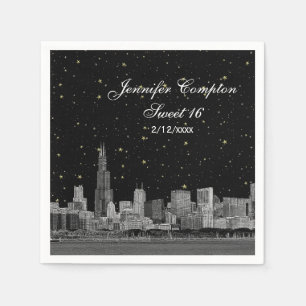 Chicago Silhouette Gegraveerd Sterren DIY BG Sweet Servetten