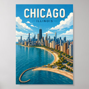 Chicago Silhouette Illinois Levendig Stadsbeeld Poster