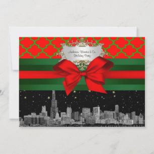 Chicago Silhouette, Rood Groen Quatrefoil Kerstmis Kaart