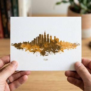 Chicago Silhouette Watercolor Oranje Stadsgezicht Briefkaart