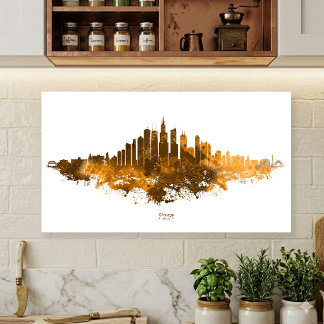 Chicago Silhouette Watercolor Oranje Stadsgezicht Poster
