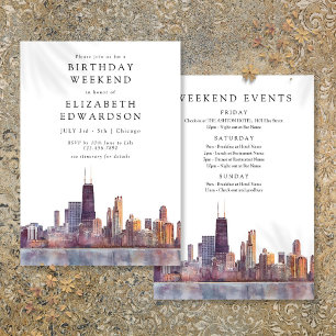 Chicago Silhouette Watercolor Verjaardags Weekend Kaart