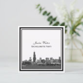 Chicago skyline #2 geëtst ingelijst bachelorette kaart (Staand voorkant)