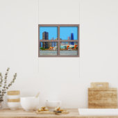 Chicago Skyline 4 Panel Wood Window Poster (Keuken)