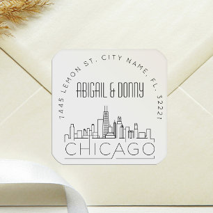 Chicago Skyline   Afdichting van vooraf geadressee Vierkante Sticker