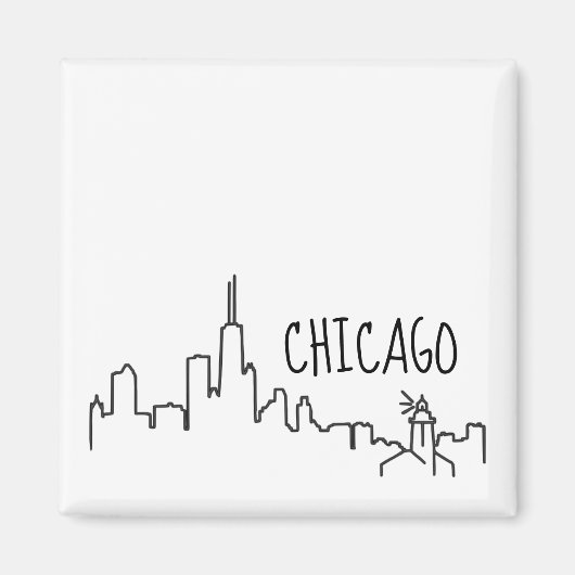 Chicago Skyline avec petit aimant Lighthouse - 2x2 (Devant)