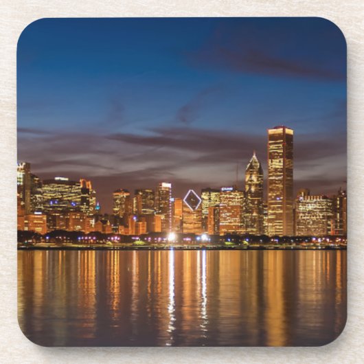 Chicago Skyline bij nacht Bier Onderzetter (Voorkant)