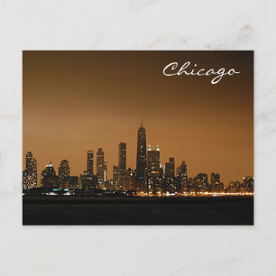 Chicago Skyline bij nacht Briefkaart