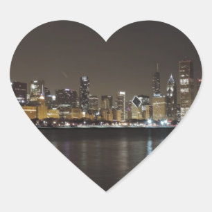 Chicago Skyline bij nacht Hart Sticker