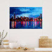 Chicago Skyline bij nacht Poster (Keuken)