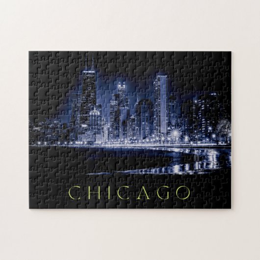 Chicago Skyline bij Night Jigzaag Puzzle Legpuzzel (Horizontaal)