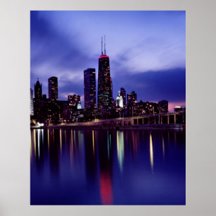 Chicago skyline bij schemering poster