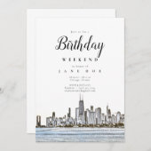 Chicago Skyline Birthday Weekend Invitation Kaart (Voorkant / Achterkant)