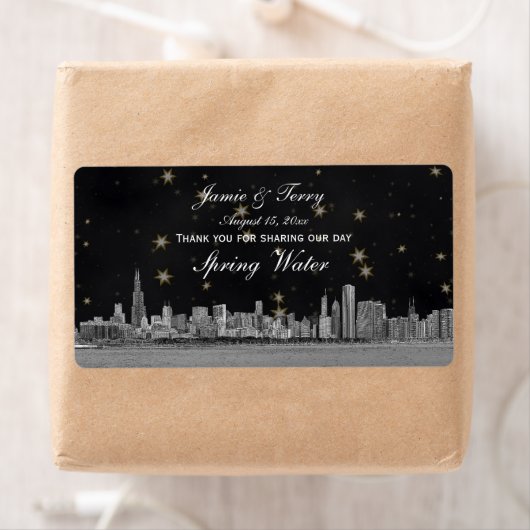 Chicago Skyline Black Gold Star H Water Bottle Etiket (Insitu)