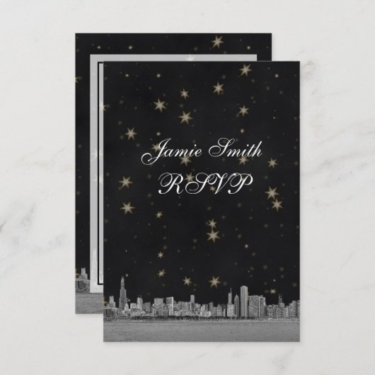 Chicago Skyline Black Gold Star RSVP w Menu (Voorkant / Achterkant)
