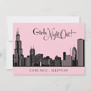 Chicago Skyline Bruiloft Bachelorette Party Roze Kaart