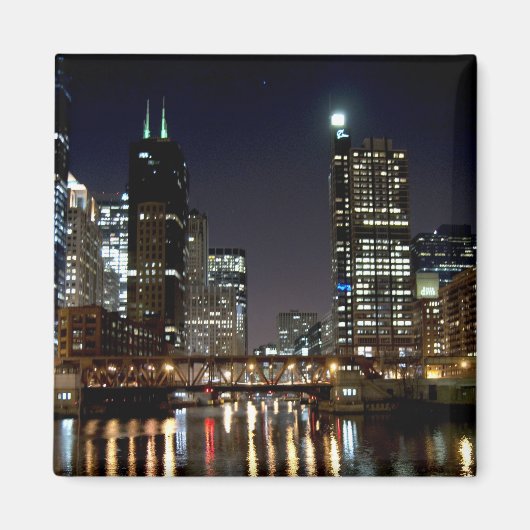 Chicago Skyline en Bridge op Night Magnet Magneet (Voorkant)