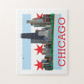 Chicago Skyline en City Flag Legpuzzel (Verticaal)