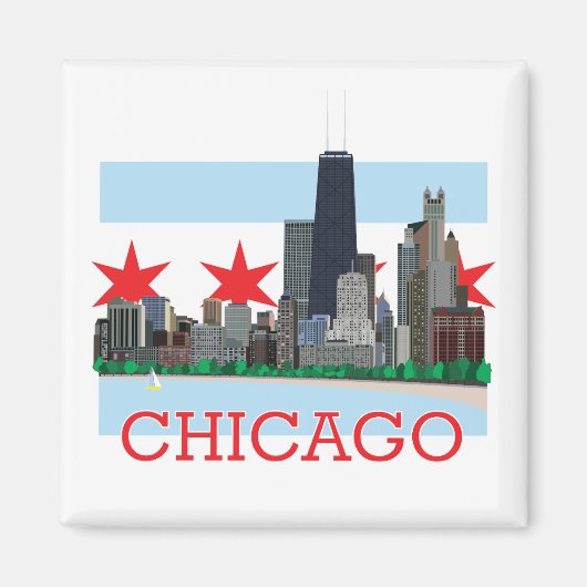 Chicago Skyline en City Flag Magneet (Voorkant)