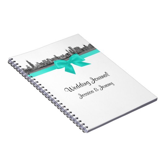 Chicago Skyline Etchd BW Aqua Carnet Journal (Côté Droit)