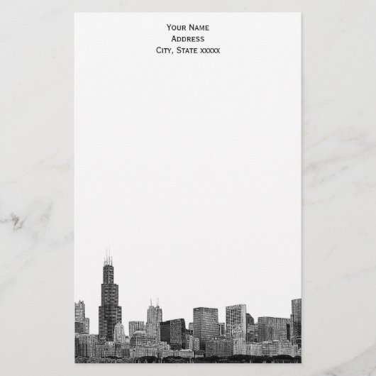 Chicago Skyline Etched 01 Stationery Briefpapier (Voorkant)