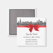 Chicago Skyline Etched BW Red Save the Date Magneet (Voorkant / Achterkant)