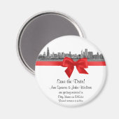 Chicago Skyline Etched BW Red Save the Date R Magneet (Voorkant / Achterkant)