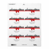 Chicago Skyline Etched BW Red Wine Étiquette H (Feuille entière)