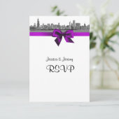 Chicago Skyline Etched BW Violet RSVP Menu (Staand voorkant)