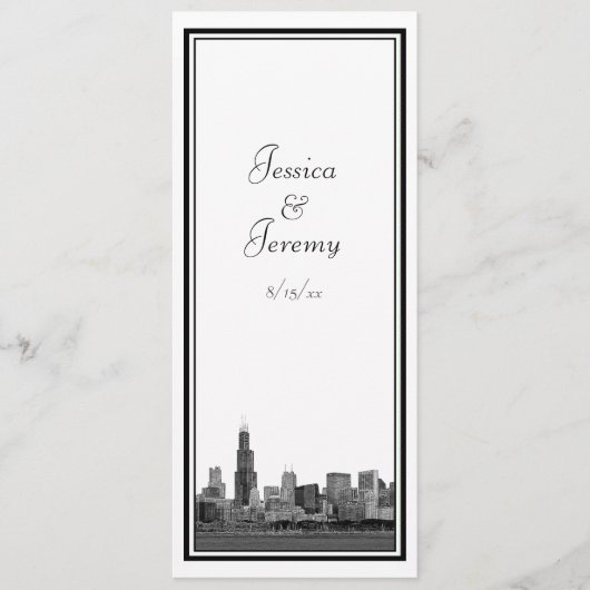 Chicago Skyline Etched Ingelijste Bruiloft Program Programma (Voorkant)