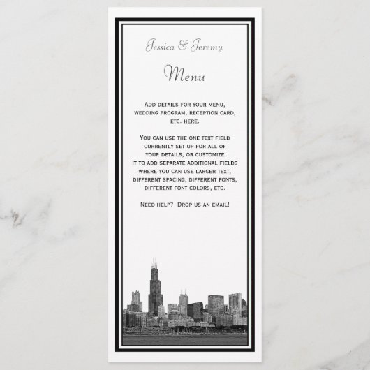 Chicago Skyline Etched Ingelijste Bruiloft Program Programma (Achterkant)