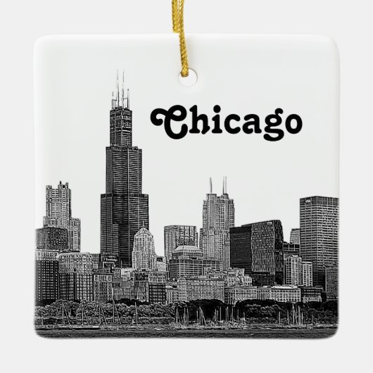 Chicago Skyline Etched Keramisch Ornament (Voorkant)