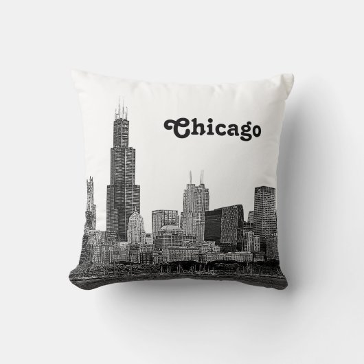 Chicago Skyline Etched Kussen (Voorkant)
