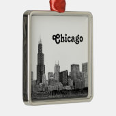Chicago Skyline Etched Metalen Ornament (Rechts)